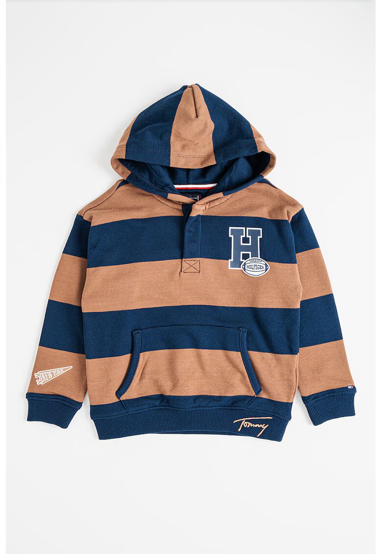 Tommy Hilfiger Hanorac cu model in dungi si buzunar kangaroo - Maro/Bleumarin