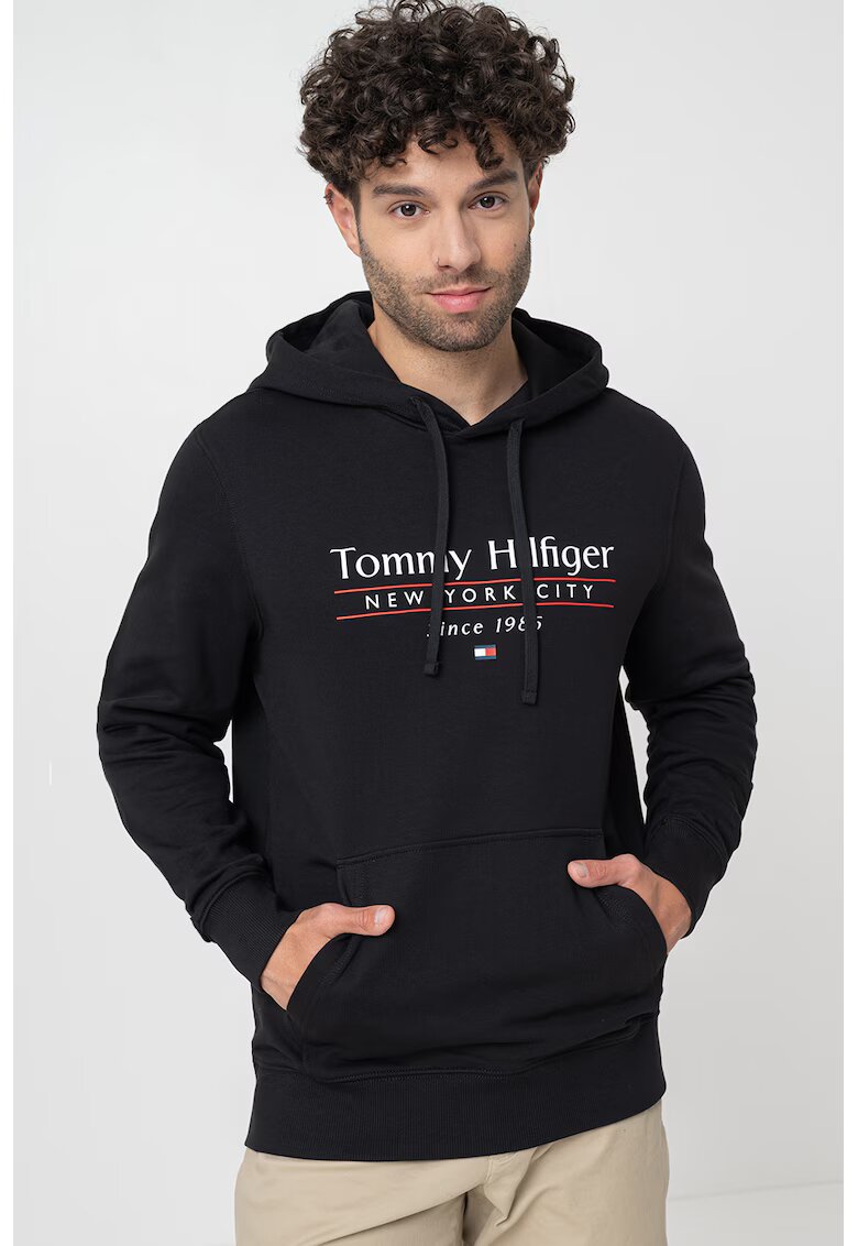 Tommy Hilfiger Hanorac de bumbac organic cu imprimeu logo - Rosu/Alb/Negru