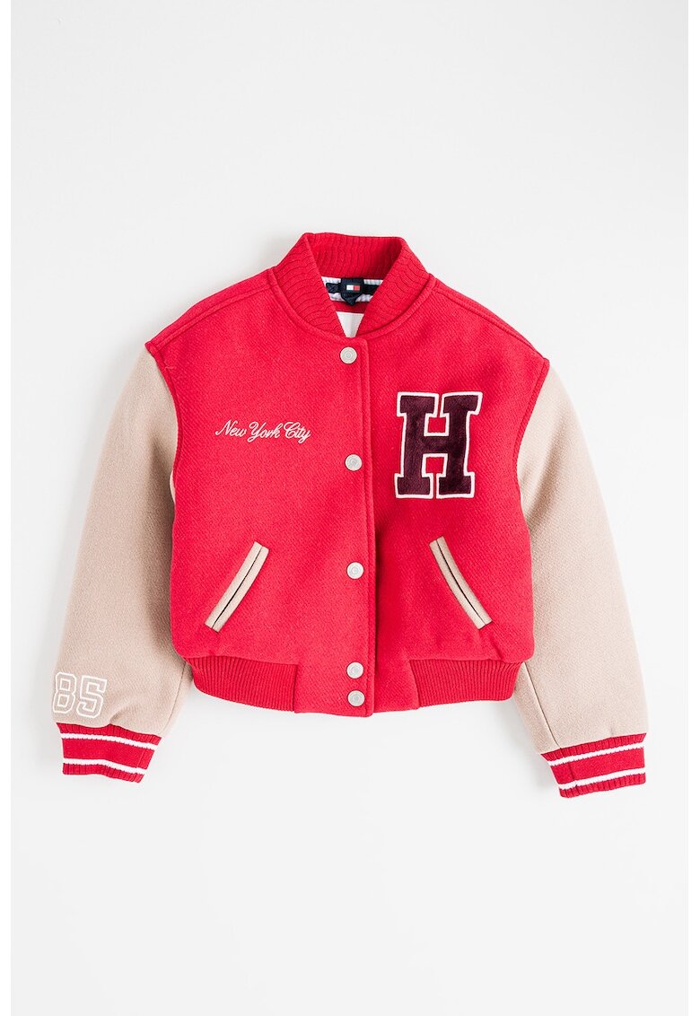 Tommy Hilfiger Jacheta bomber din amestec de lana cu buzunare laterale - Rosu/Maro camel