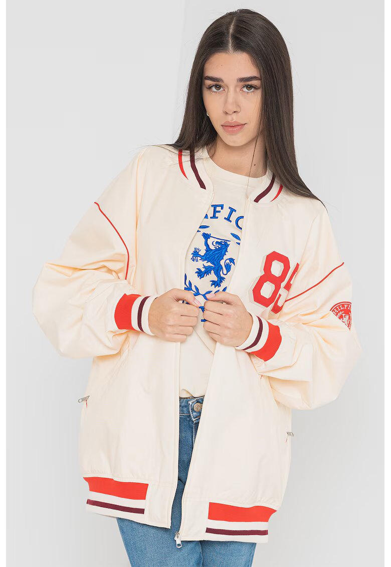 Tommy Hilfiger Jacheta bomber supradimensionata - Rosu/Alb fildes