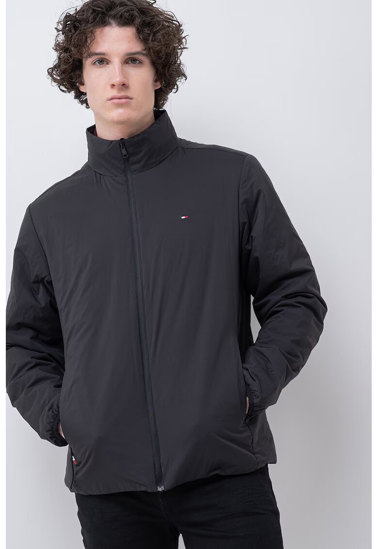 Tommy Hilfiger Jacheta cu finisaj rezistent la apa si guler mediu - Negru