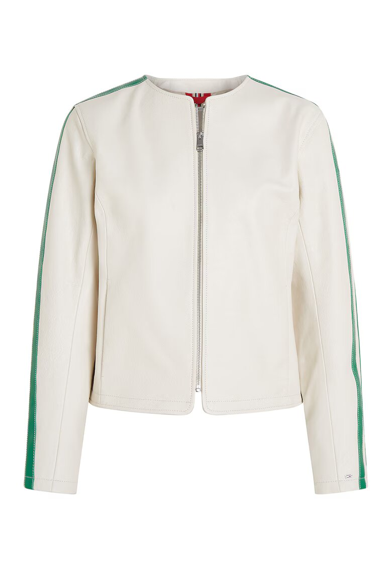 Tommy Hilfiger Jacheta din piele cu benzi laterale contrastante - Verde/Alb fildes
