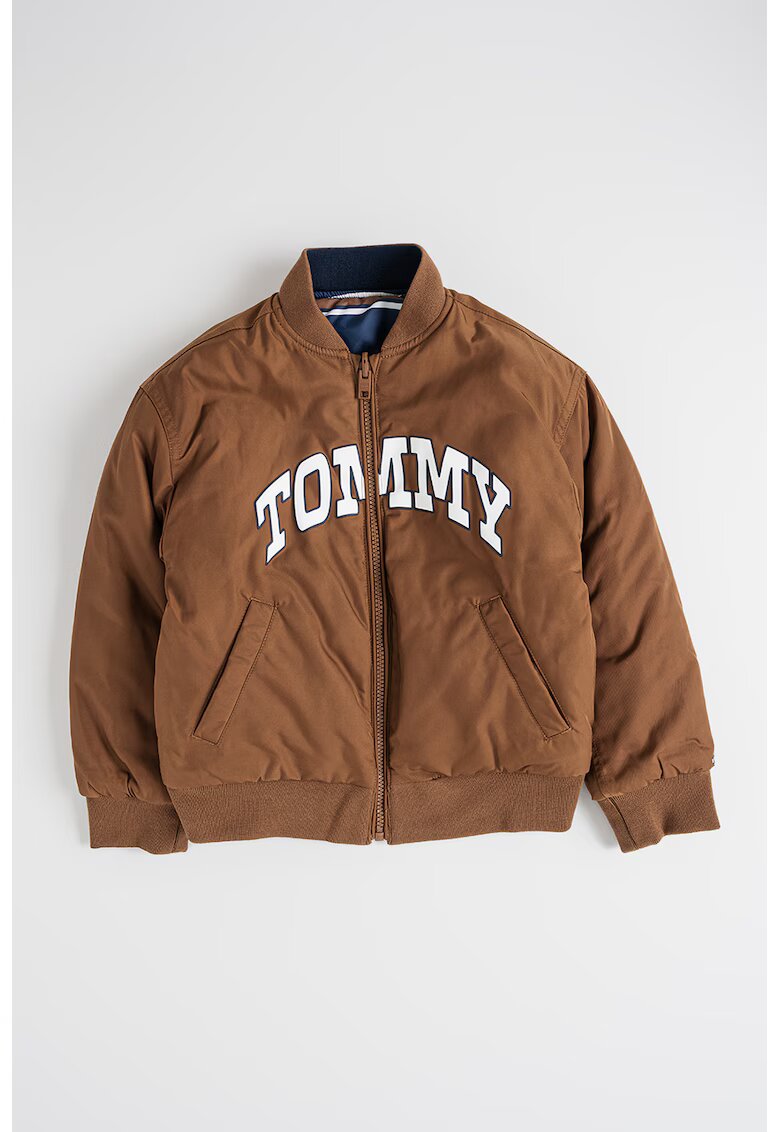 Tommy Hilfiger Jacheta reversibila cu dungi si logo - Alb/Maro deschis