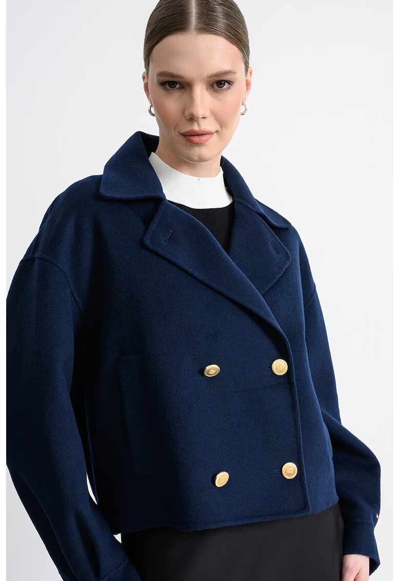Tommy Hilfiger Palton scurt din amestec de lana cu nasturi metalici - Bleumarin