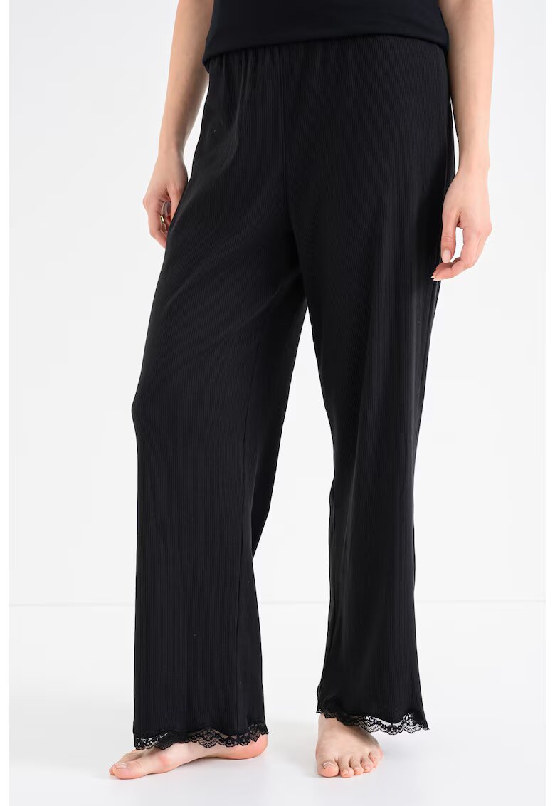 Tommy Hilfiger Pantaloni de pijama cu croiala ampla si garnitura din dantela - Negru
