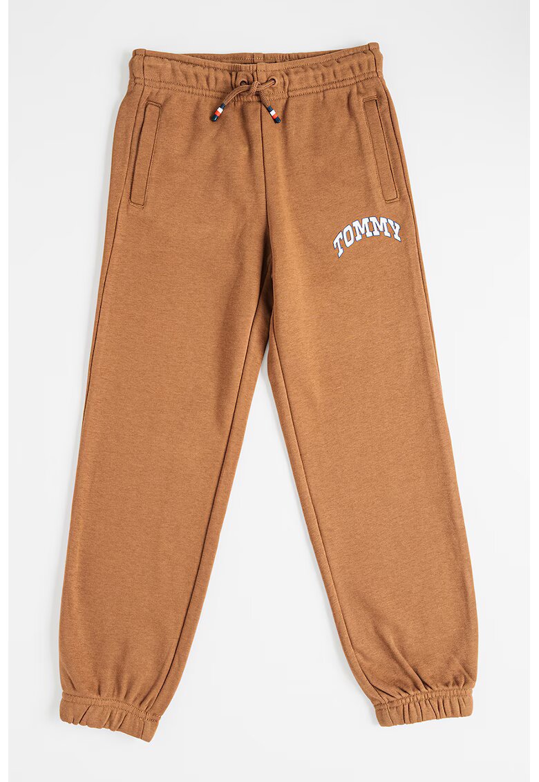 Tommy Hilfiger Pantaloni de trening cu imprimeu logo - Maro