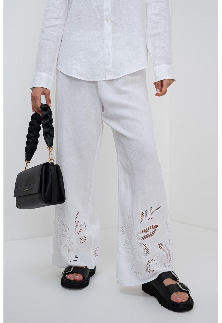 Tommy Hilfiger Pantaloni din amestec de in cu broderie - Alb