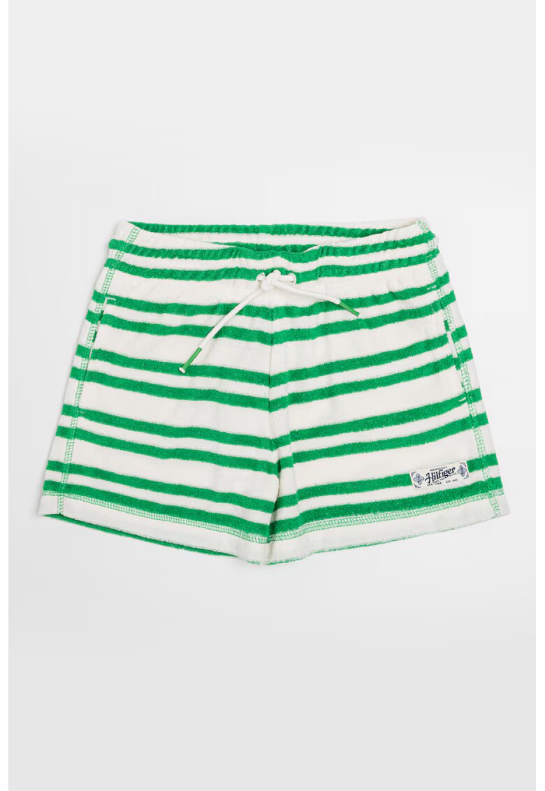 Tommy Hilfiger Pantaloni scurti cu dungi si snururi - Verde/Alb murdar