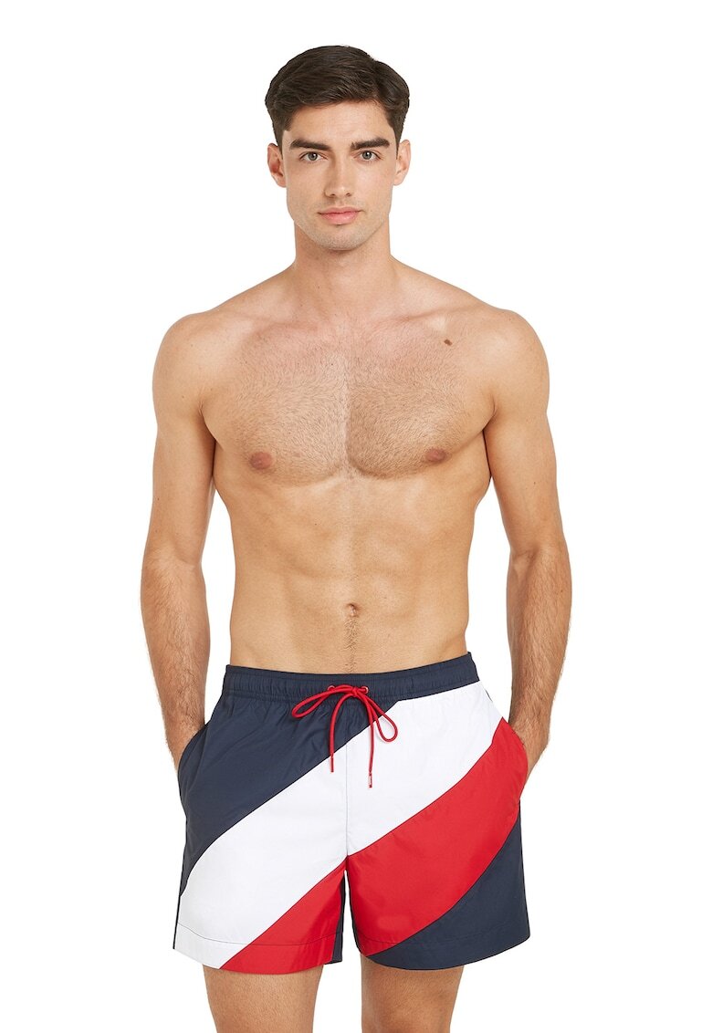 Tommy Hilfiger Pantaloni scurti de baie cu garnituri contrastante - Rosu/Alb/Bleumarin