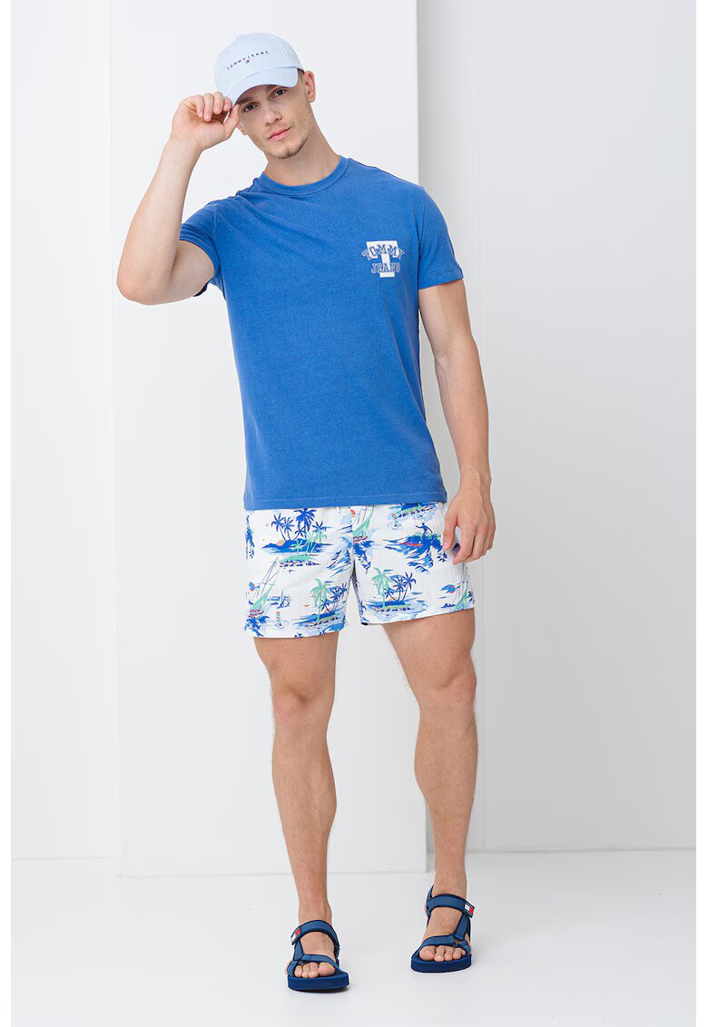 Tommy Hilfiger Pantaloni scurti de baie cu model si buzunare laterale - Alb optic/Verde aquamarin/Albastru deschis