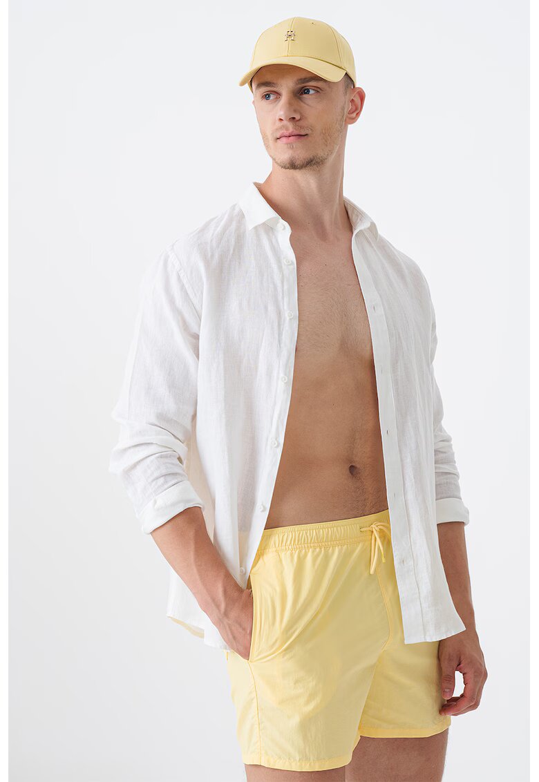 Tommy Hilfiger Pantaloni scurti de baie cu snururi si model uni - Galben pai