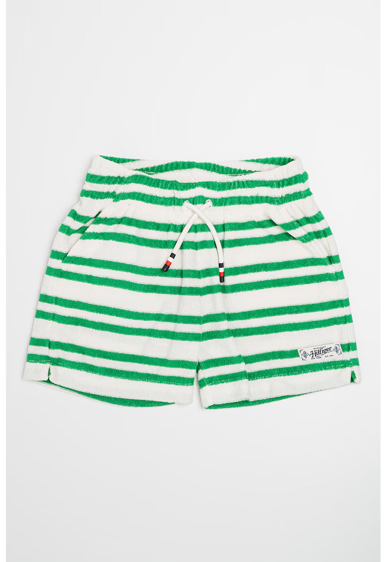Tommy Hilfiger Pantaloni scurti din amestec de bumbac organic cu dungi - Verde/Alb murdar