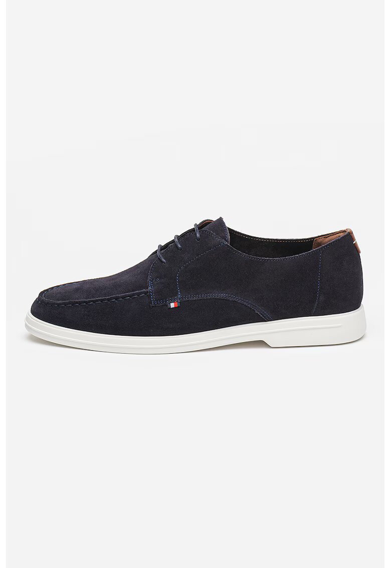 Tommy Hilfiger Pantofi derby de piele intoarsa - Alb murdar/Bleumarin