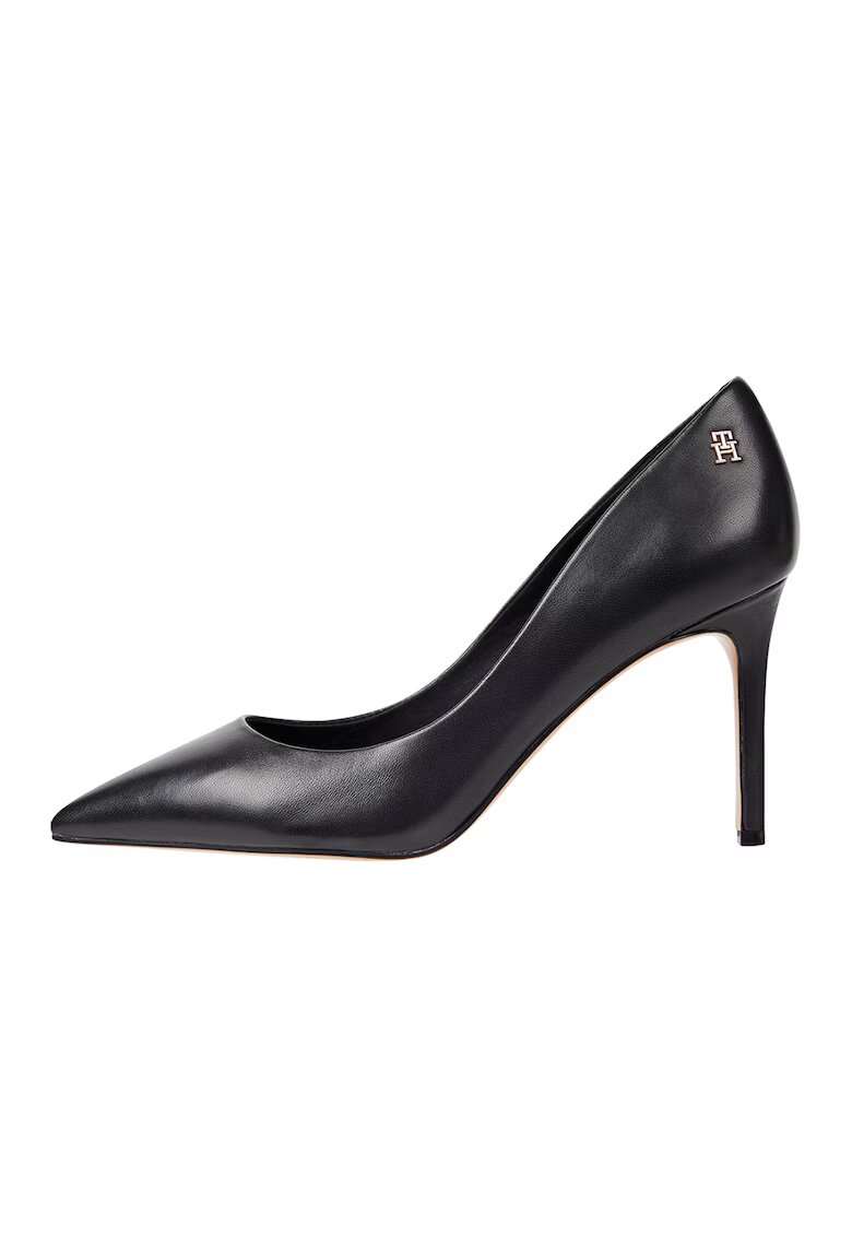 Tommy Hilfiger Pantofi din piele cu varf ascutit si detaliu logo - Negru