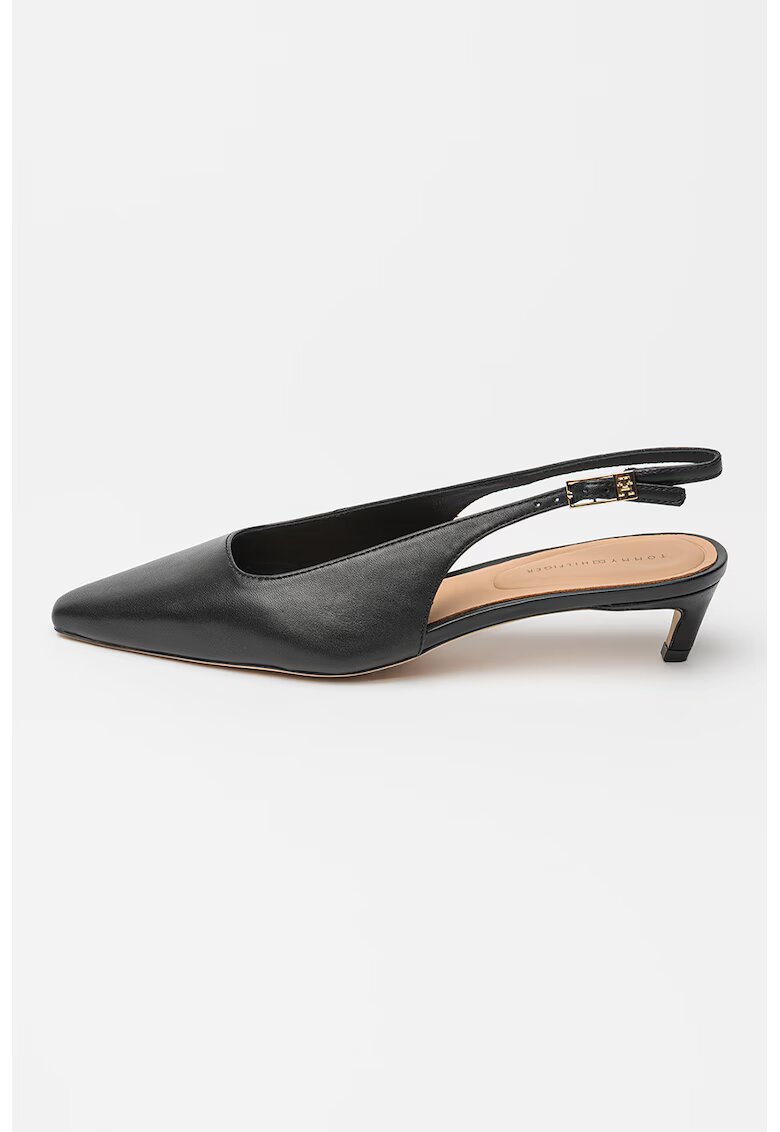 Tommy Hilfiger Pantofi slingback din piele cu toc kitten - Negru