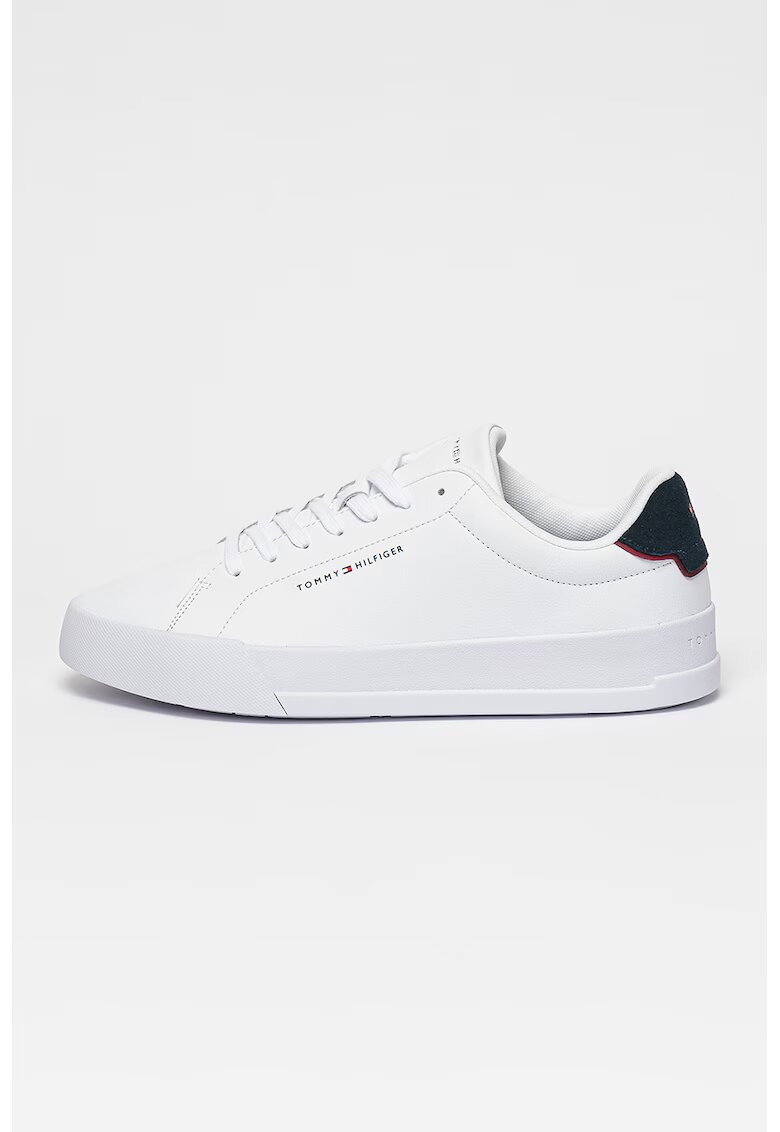 Tommy Hilfiger Pantofi sport Court din piele cu insertii din material sintetic - Alb optic/Bleumarin