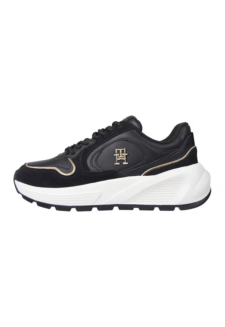Tommy Hilfiger Pantofi sport de piele cu garnituri de piele intoarsa - Negru/Bej deschis