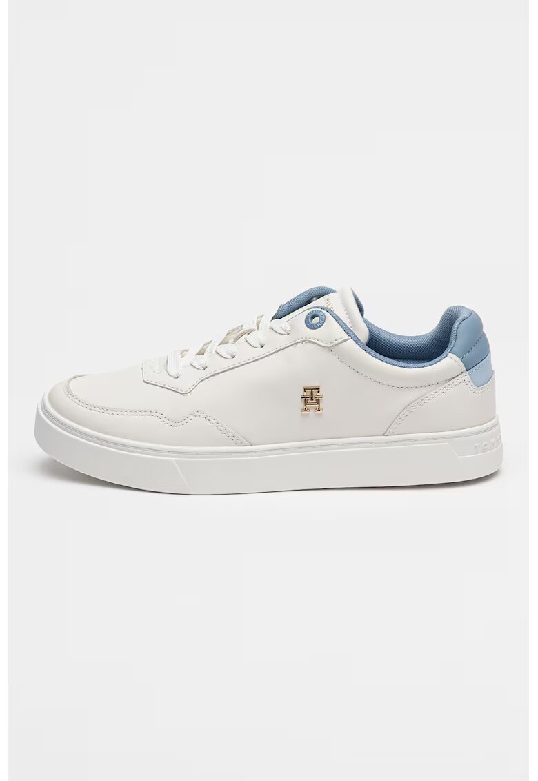 Tommy Hilfiger Pantofi sport de piele cu logo - Albastru lavanda/Alb optic