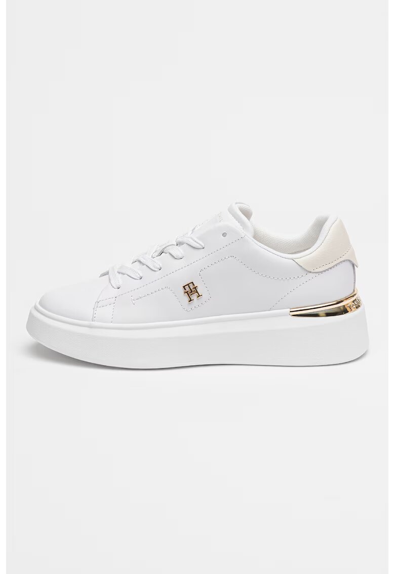 Tommy Hilfiger Pantofi sport de piele cu logo - Auriu/Alb optic