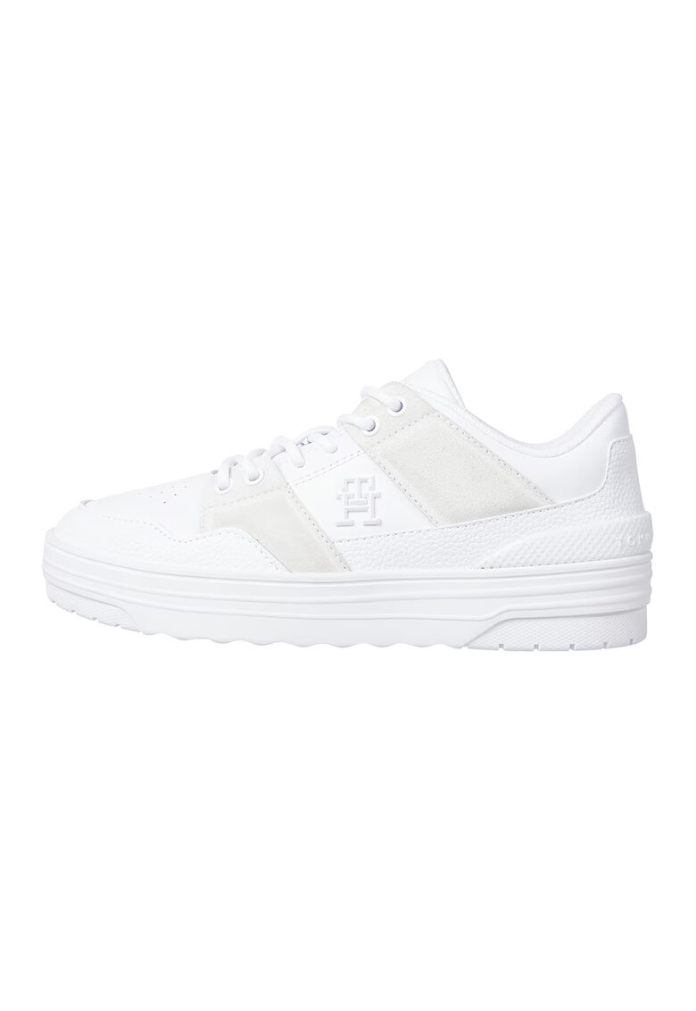 Tommy Hilfiger Pantofi sport de piele cu platforma si insertii de piele intoarsa - Alb