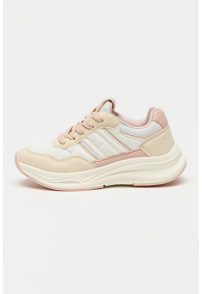 Tommy Hilfiger Pantofi sport de piele ecologica si material textil - Alb murdar/Nude