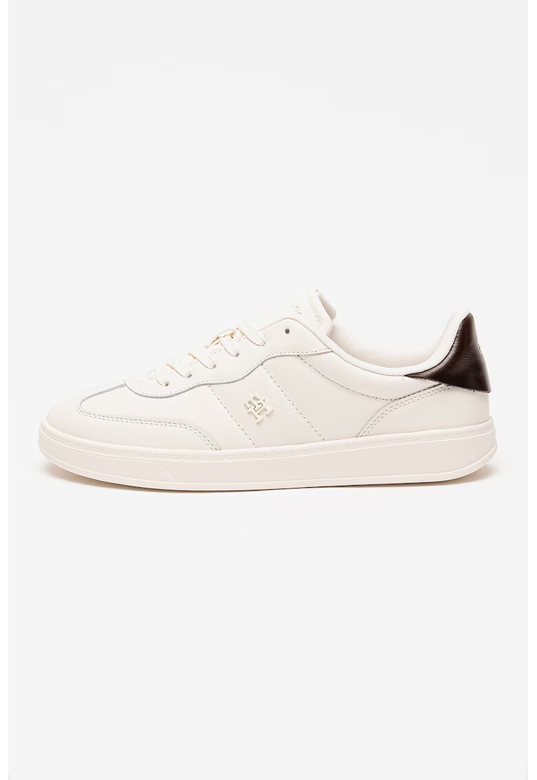 Tommy Hilfiger Pantofi sport de piele Heritage - Maro inchis/Alb fildes