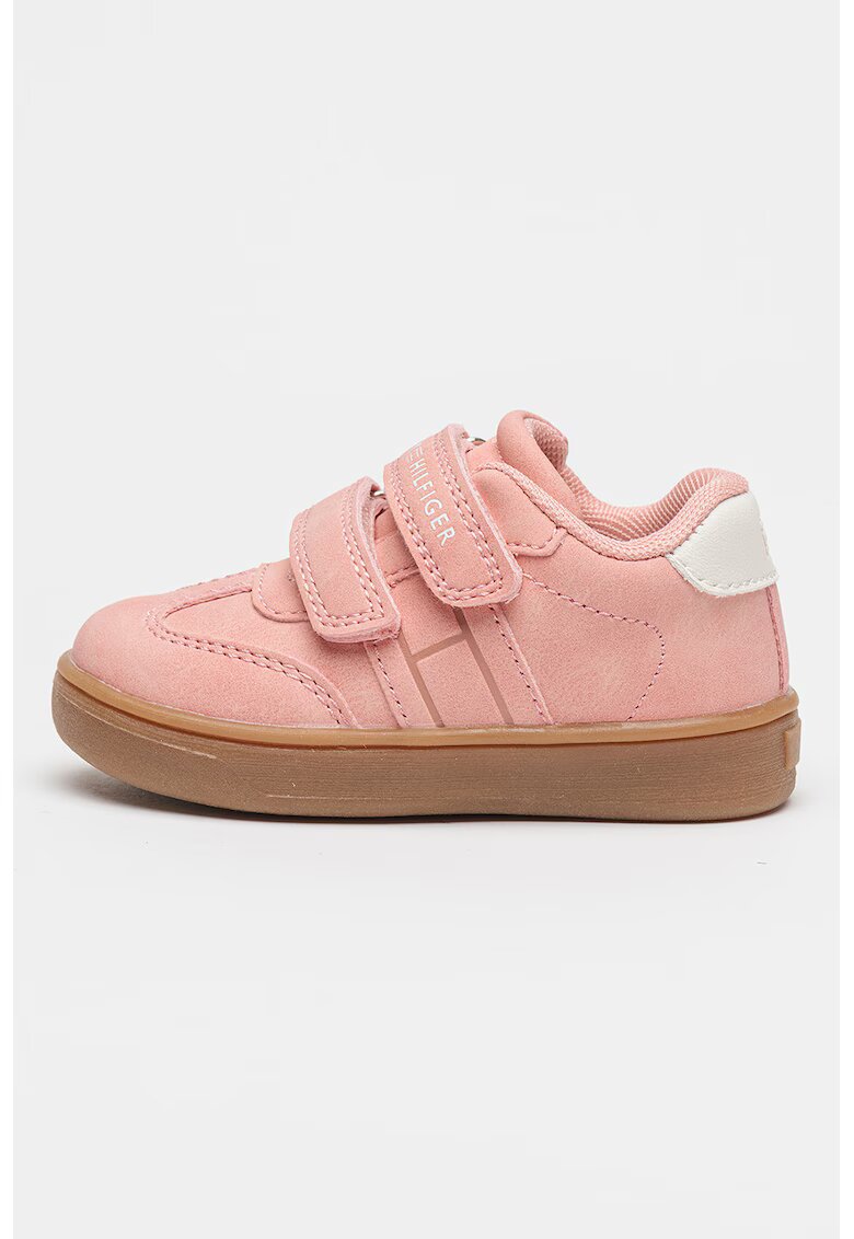 Tommy Hilfiger Pantofi sport de piele intoarsa ecologica cu velcro - Caramel/Roz prafuit