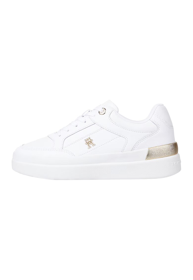 Tommy Hilfiger Pantofi sport de piele si piele ecologica cu platforma - Auriu/Alb optic