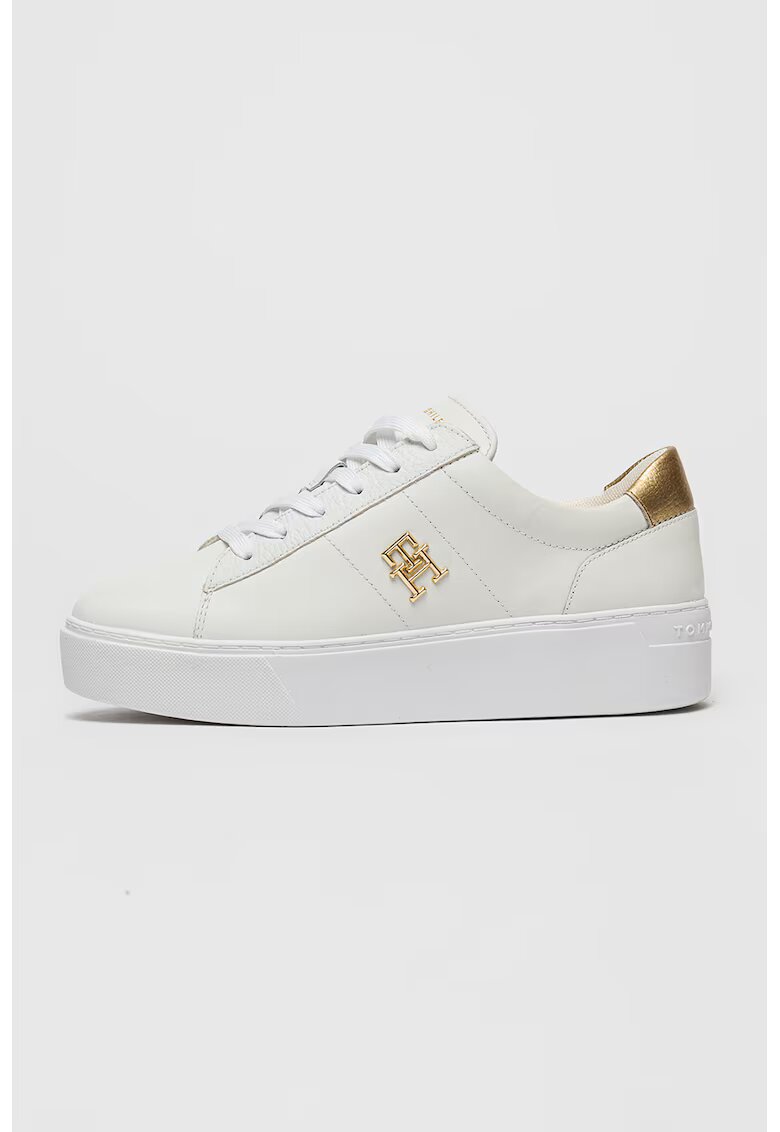 Tommy Hilfiger Pantofi sport din piele cu aplicatie logo aurie - Auriu/Alb murdar