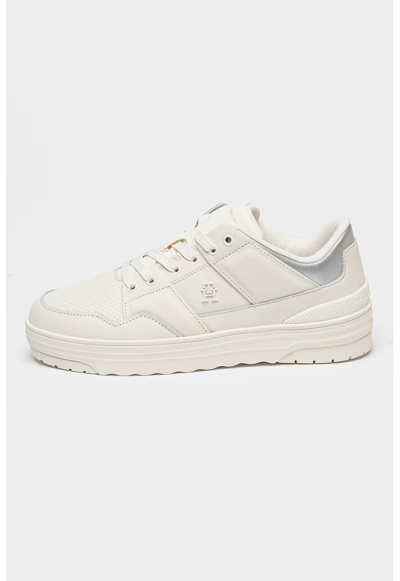 Tommy Hilfiger Pantofi sport din piele cu detaliu logo - Alb fildes/Argintiu