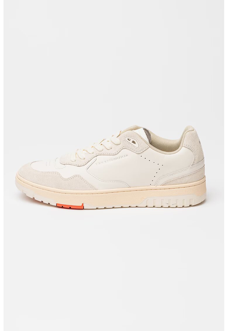 Tommy Hilfiger Pantofi sport din piele cu garnituri din piele intoarsa Better Mix - Alb murdar/Crem