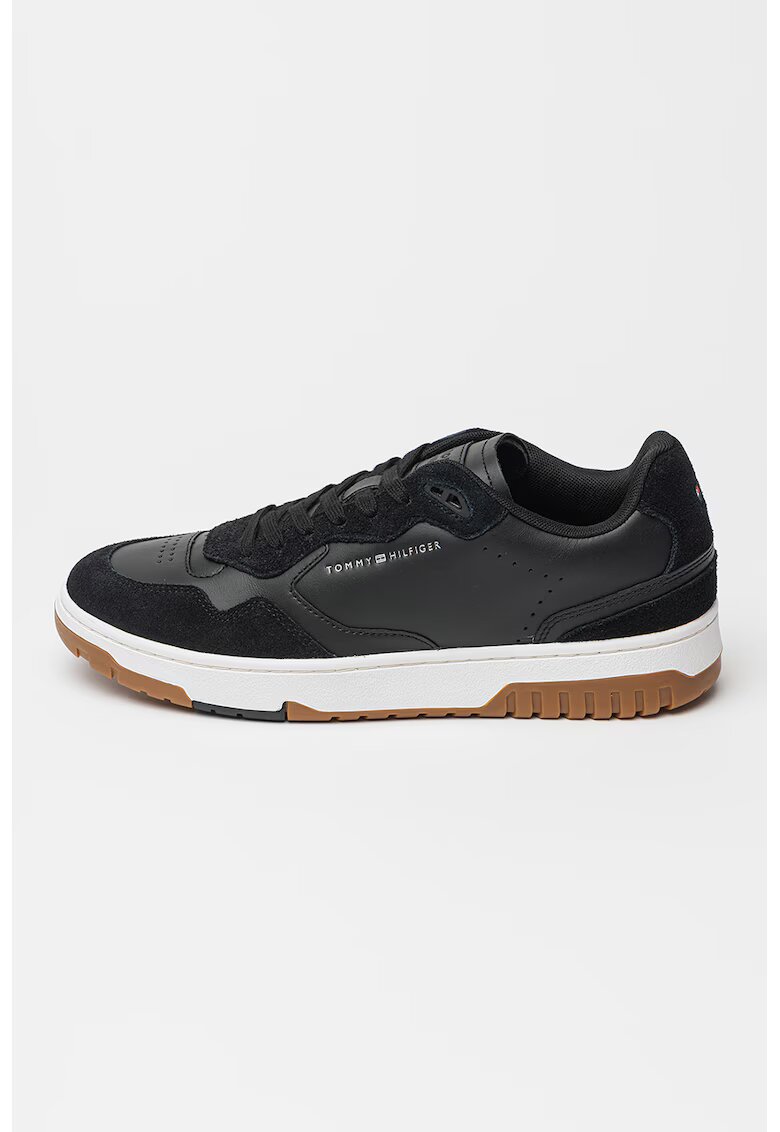 Tommy Hilfiger Pantofi sport din piele cu garnituri din piele intoarsa Better Mix - Negru/Alb optic/Caramel