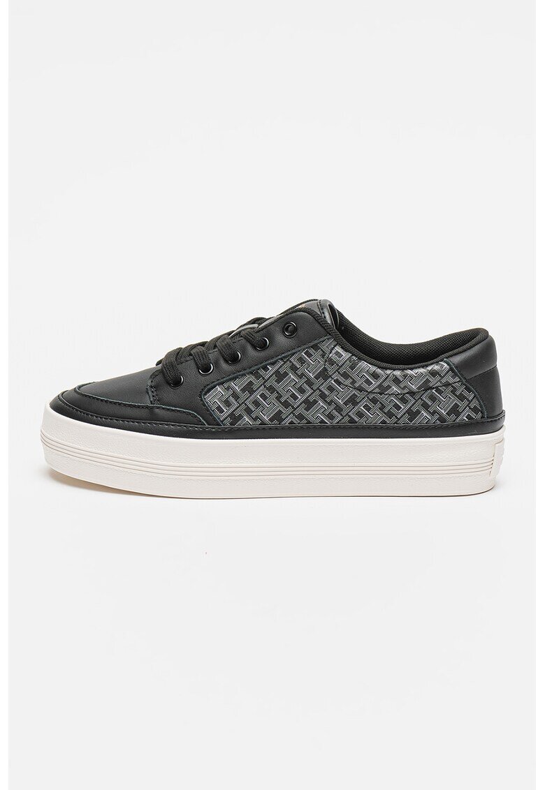 Tommy Hilfiger Pantofi sport din piele cu imprimeu logo - Negru/Alb murdar