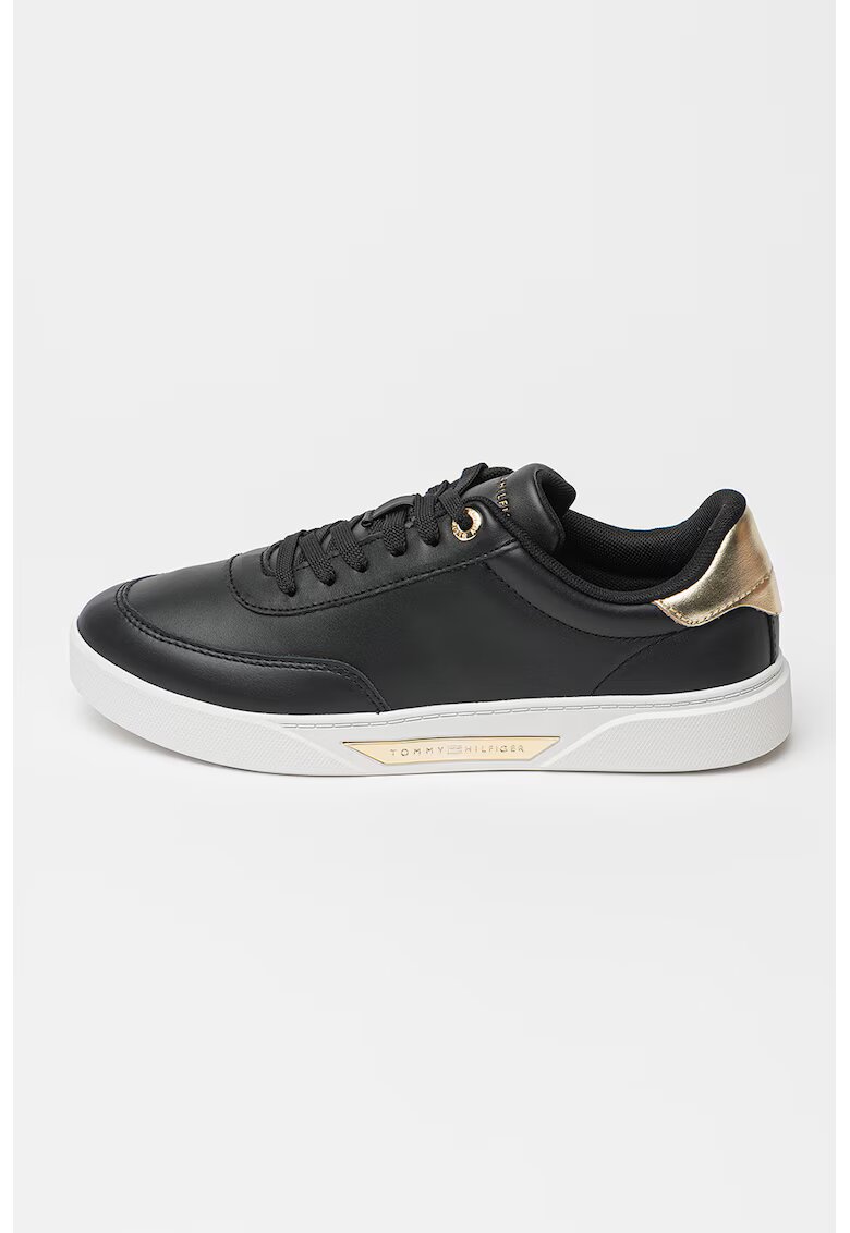 Tommy Hilfiger Pantofi sport din piele Essential Chic Court - Auriu/Negru/Alb murdar