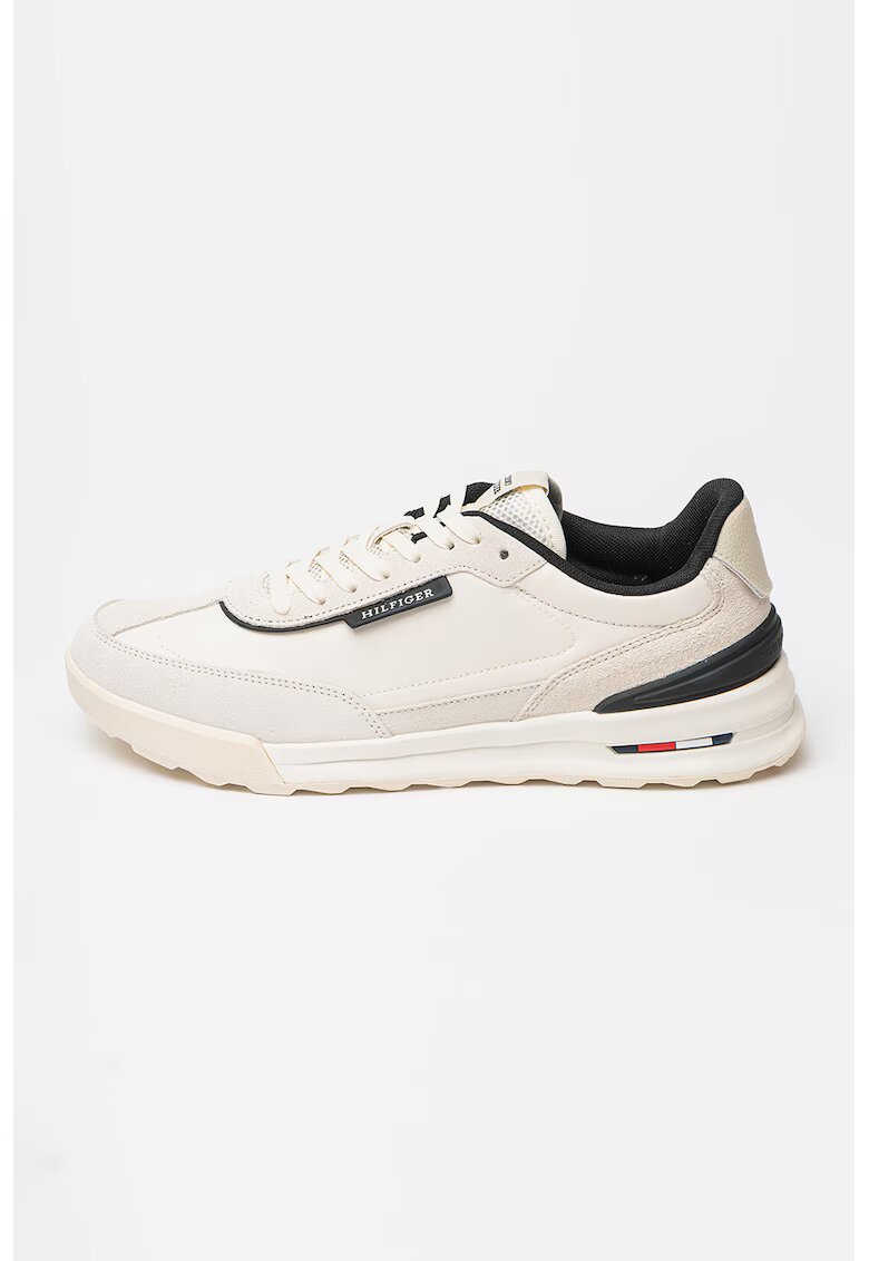 Tommy Hilfiger Pantofi sport din piele intoarsa cu garnituri din material textil Retro - Alb fildes/Negru stins