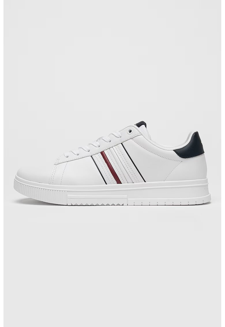 Tommy Hilfiger Pantofi sport din piele Modern Cupsole - Alb/Visiniu/Negru