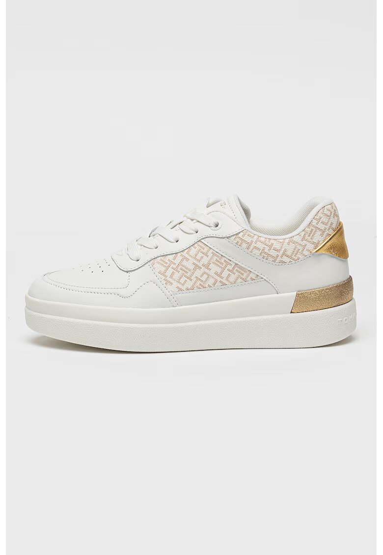 Tommy Hilfiger Pantofi sport din piele si piele ecologica Lux Court - Auriu/Alb fildes
