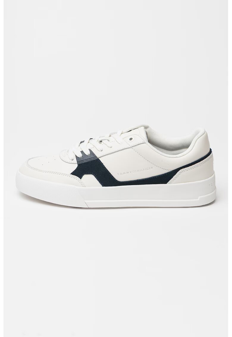 Tommy Hilfiger Pantofi sport din piele si piele intoarsa Court - Negru stins/Alb murdar