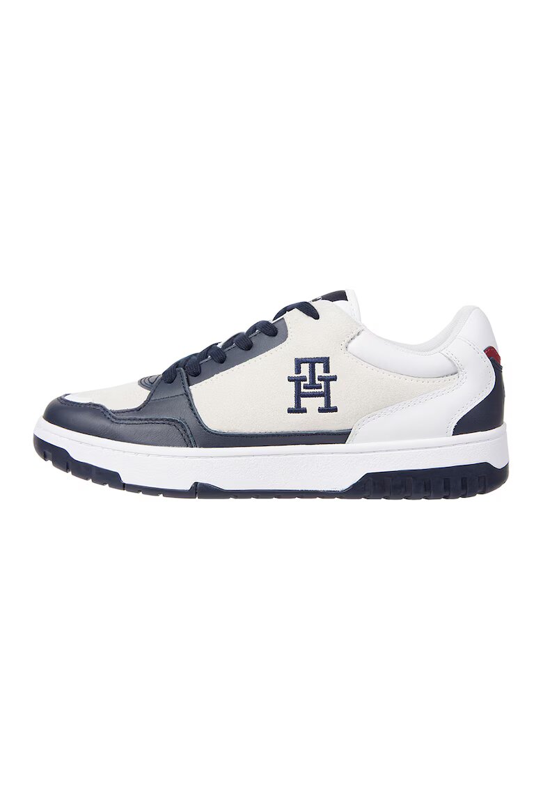 Tommy Hilfiger Pantofi sport din piele si piele intoarsa cu logo - Alb/Bleumarin