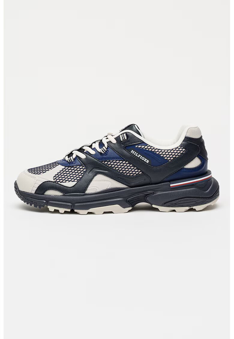 Tommy Hilfiger Pantofi sport din plasa cu garnituri din piele ecologica - Alb murdar/Bleumarin