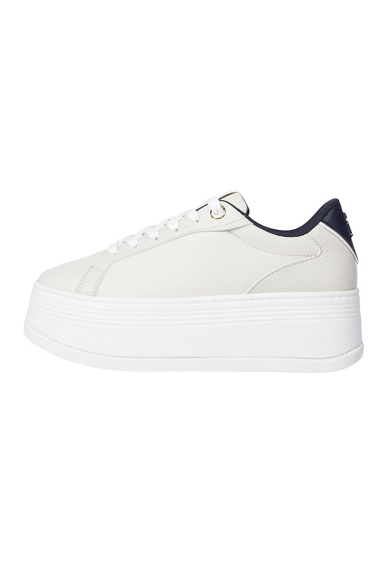 Tommy Hilfiger Pantofi sport flatform de piele - Alb murdar