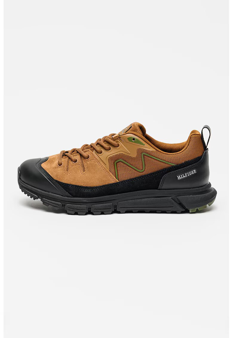 Tommy Hilfiger Pantofi sport impermeabili de plasa si piele intoarsa Outdoor - Negru/Maro scortisoara/Verde feriga