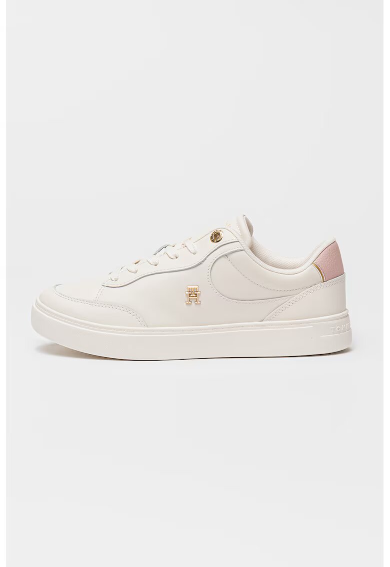Tommy Hilfiger Pantofi sport low-cut din piele - Alb murdar/Roz prafuit