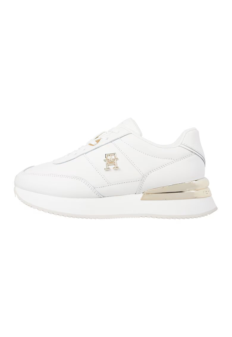Tommy Hilfiger Pantofi sport low-cut din piele cu detaliu logo - Alb/Auriu