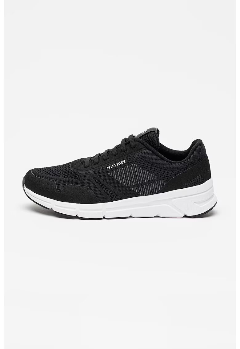 Tommy Hilfiger Pantofi sport wedge cu segmente de piele intoarsa sintetica - Alb/Negru