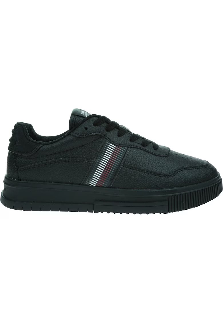 Tommy Hilfiger Pantofi Supercup Stripes Tumbled - Piele naturala - Negru - Negru