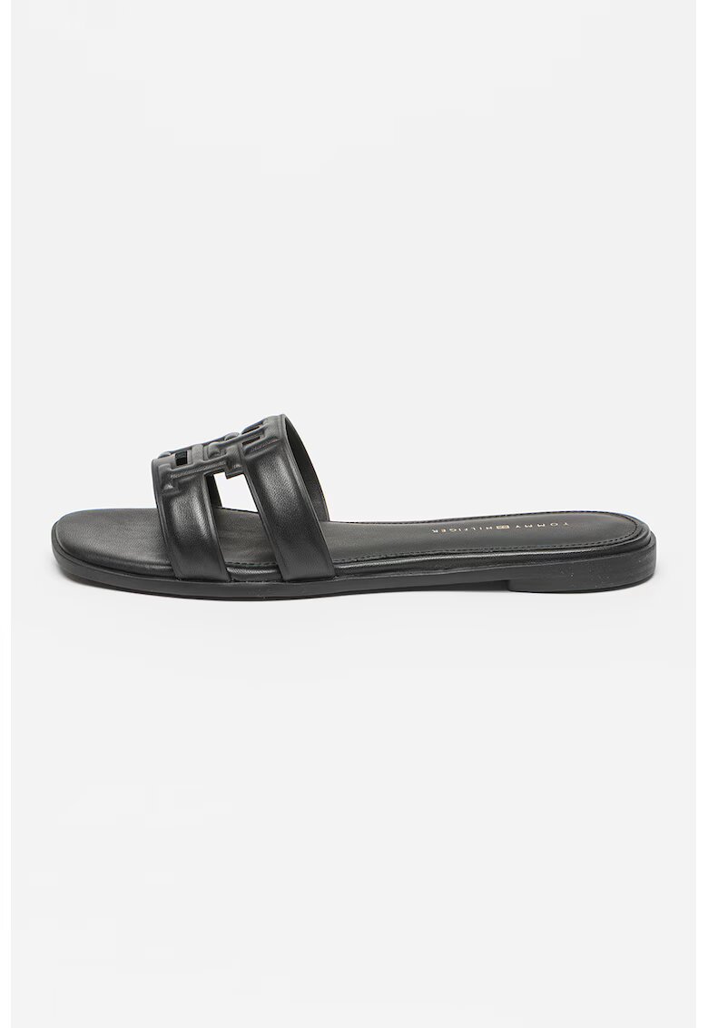 Tommy Hilfiger Papuci din piele cu model logo - Negru