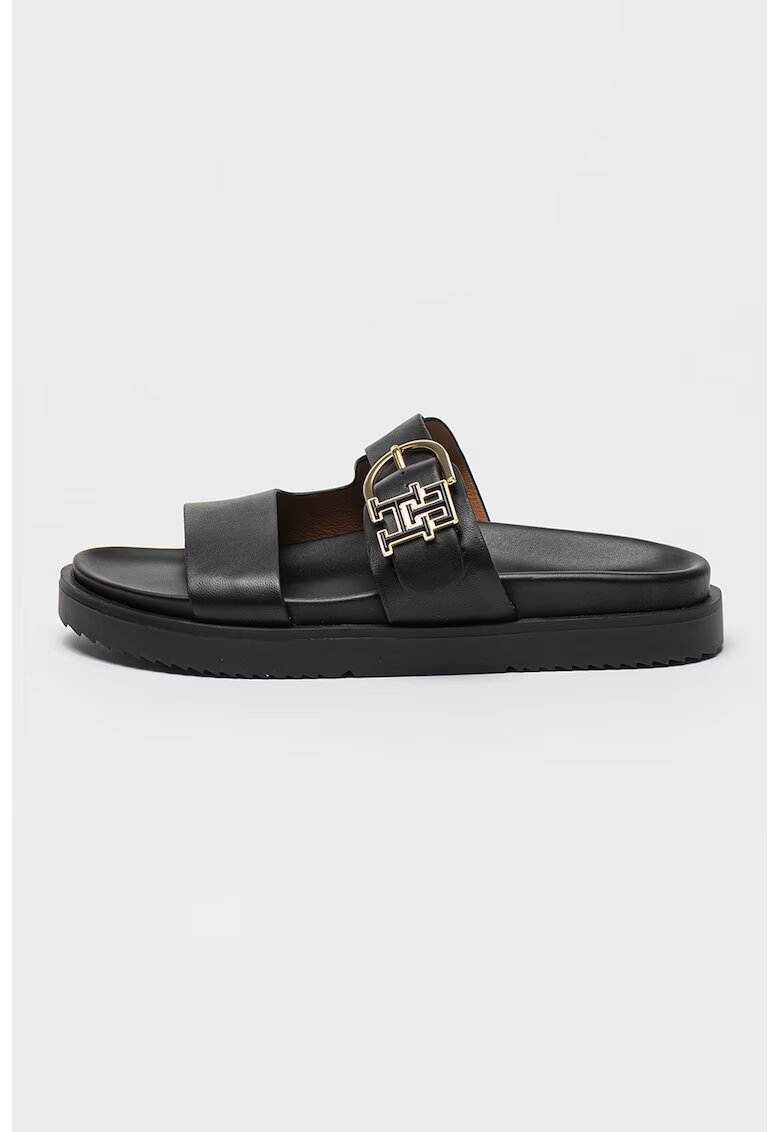 Tommy Hilfiger Papuci din piele cu model monograma - Negru