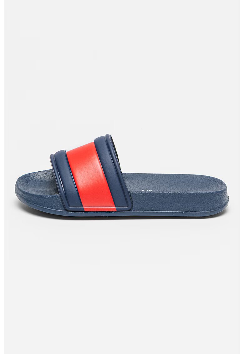 Tommy Hilfiger Papuci din piele ecologica cu logo - Alb/Bleumarin