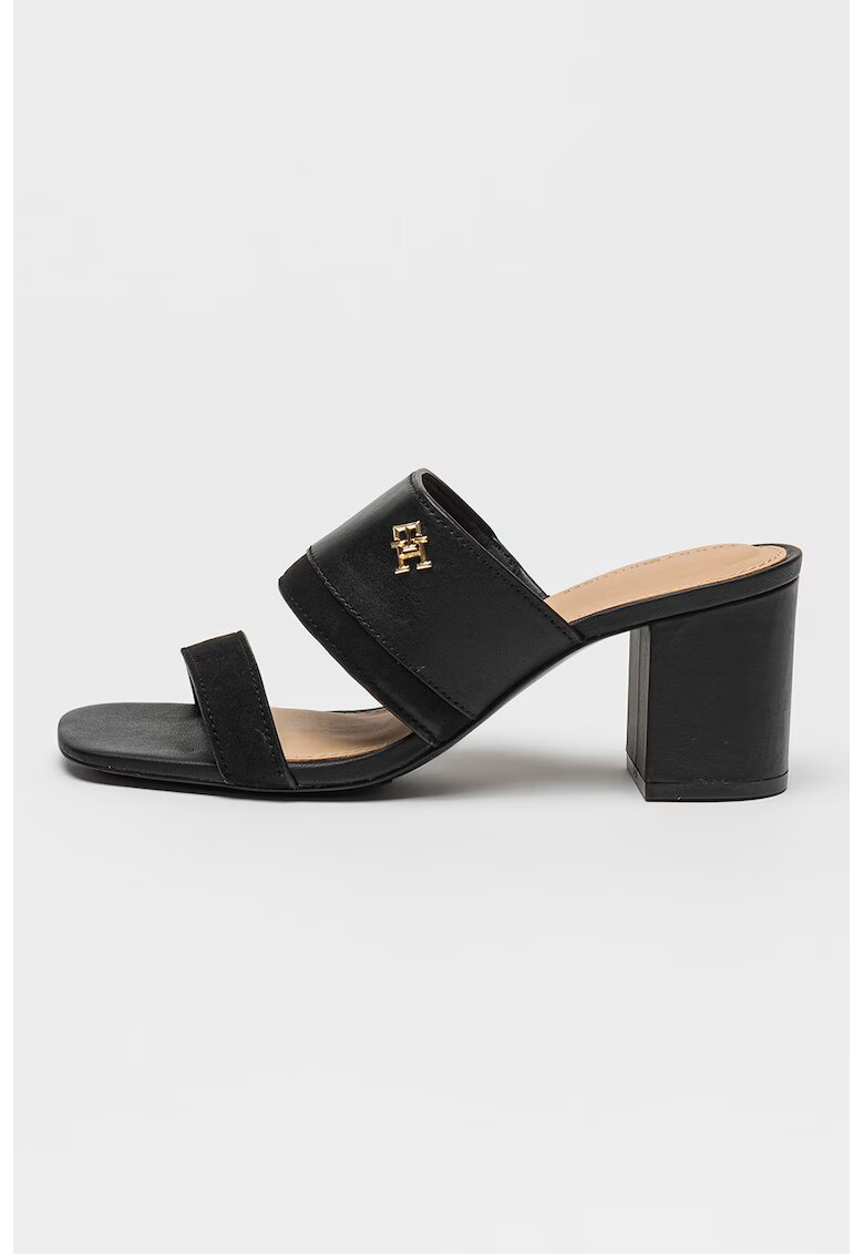 Tommy Hilfiger Papuci din piele si piele intoarsa cu toc - Negru